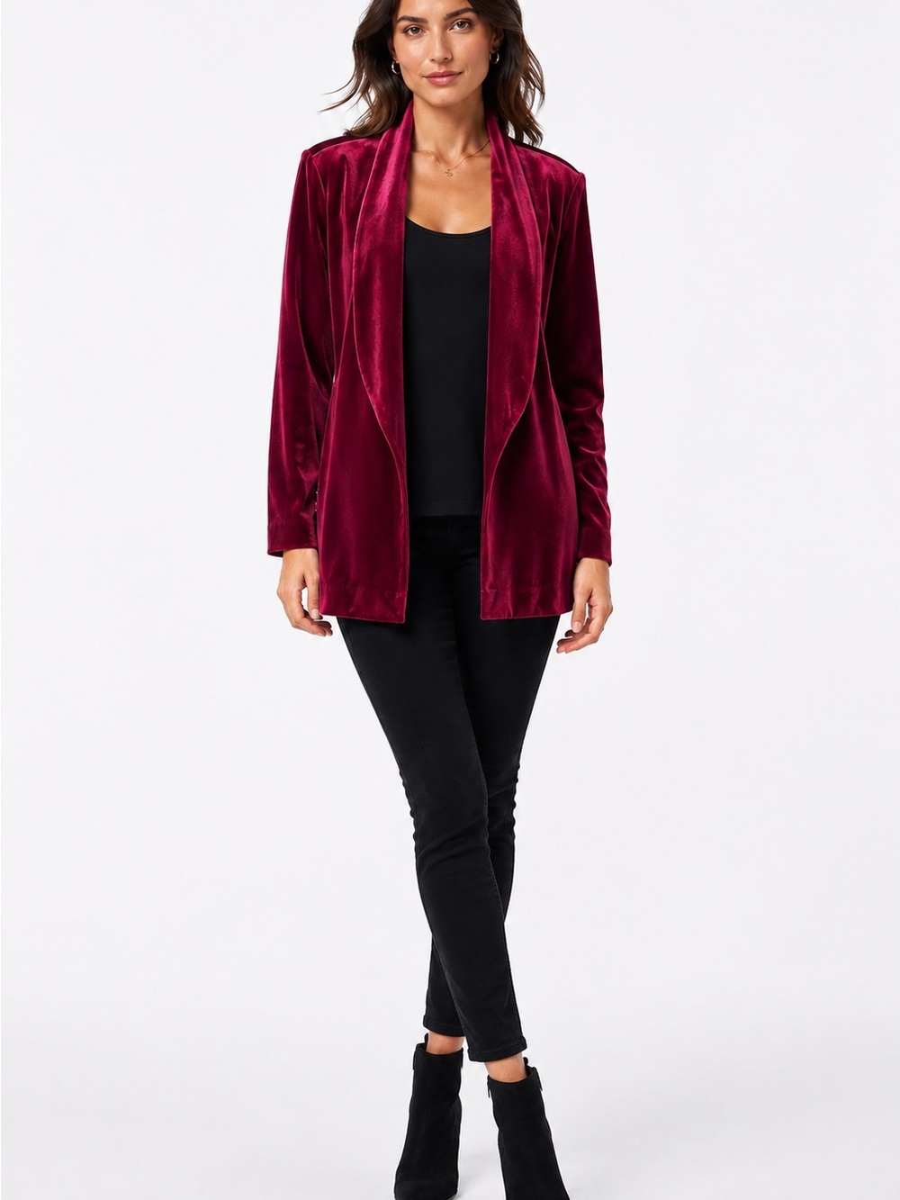 Alfani Velvet Open-Front Blazer Wine Burgundy Large New Whimsygoth